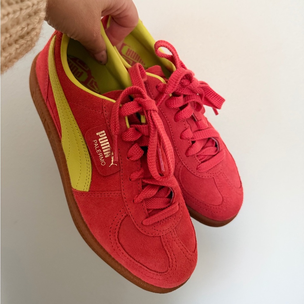 🍣 🍋‍🟩 PUMA Palermo sneakers orange/salmon/pink and lime. Size 7.5 NWOT